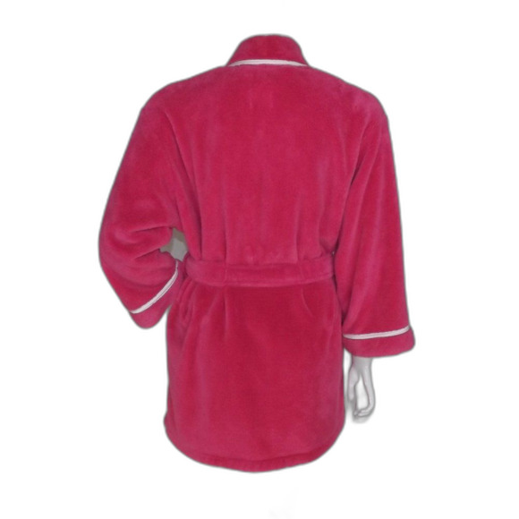 KATE SPADE Plush Robe, M, Bold Pink, Wrap Front, Sash Belt, Fuzzy, Washable - Picture 4 of 14